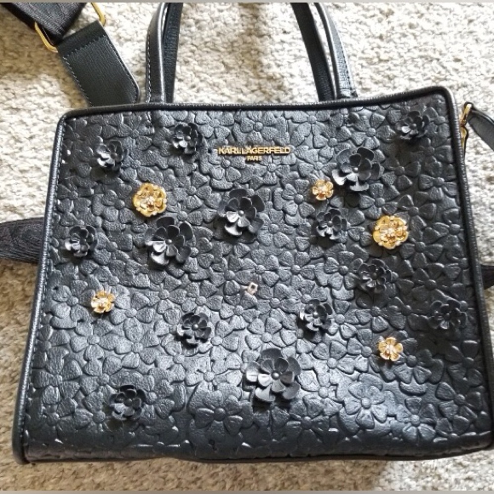 Karl Lagerfeld Black Paris maybelle satchel FLAW - Picture 16 of 16